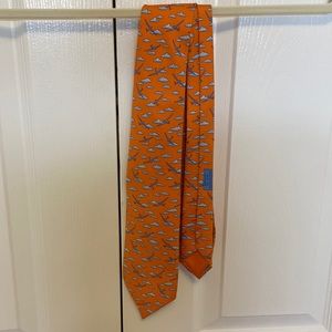 Hermes mens tie, orange with blue airplanes